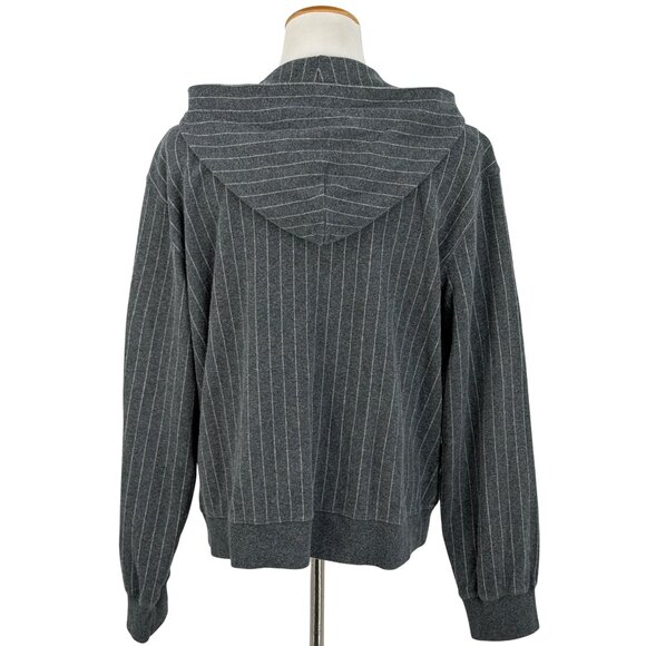 Michael Kors Gray Striped Zip-Up Hoodie L| Dark Academia Office Siren Loungewear - Picture 5 of 16
